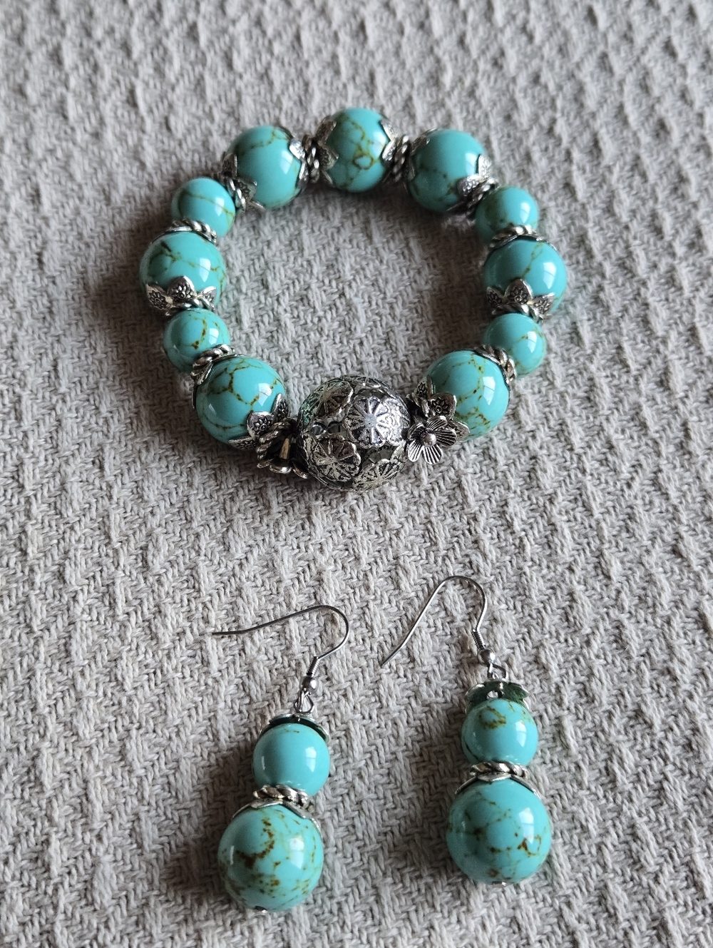 Turquoise Bead Bracelet and Earring Set